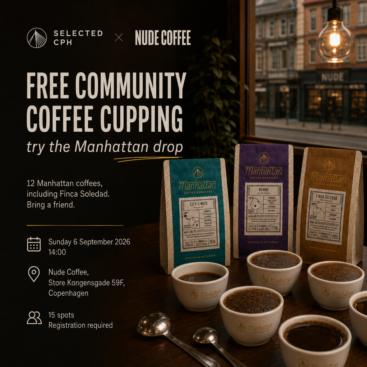 Free Community Coffee Cupping at Nude Coffee - try the Manhattan drop